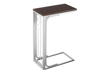 Monarch 25" Contemporary Wood Grain-Look Top Antique White Metal Frame C-Shaped Side Accent Table - Dark Cherry Top Finish