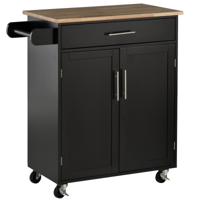HOMCOM Wooden Indoor Moving Microwave Cart with Interior Cabinet & Towel Rack