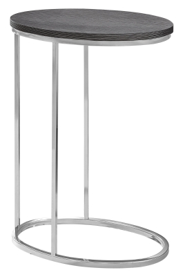 Monarch 25" Contemporary Oval Wood Grain-Look Top Chrome Metal Base C-Shaped Side Accent Table - Grey Finish