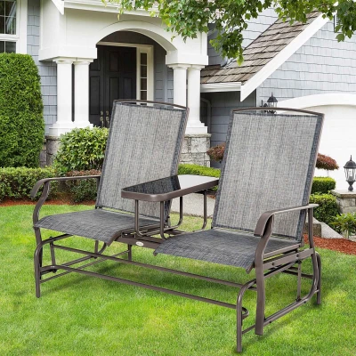 Outsunny 2-Seat Outdoor Glider Swing with Coffee Table, Brown