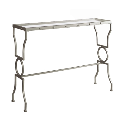 Monarch 42" Contemporary Tempered Glass Top Symmetrical Shapes Metal Frame Accent Hall Sofa Console Table - Silver Finish