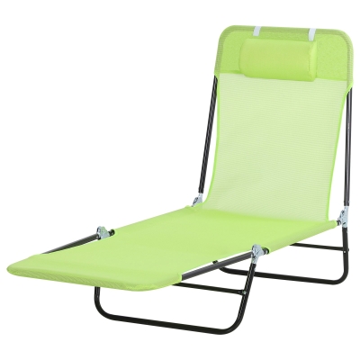 Outsunny Adjustable-Level Chaise Sun Lounge Chair for Beach Patio or Deck - Green