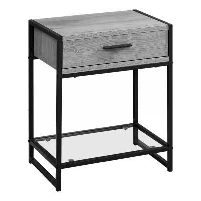 Monarch 22" Modern Compact End Table Night Stand with Storage Drawer - Grey Wood Grain-Look / Black Metal Base