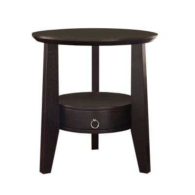 Monarch 23" Round Elegant 2-Tier Wood Grain-Look Storage Drawer Accent Side Table - Cappuccino Brown Finish
