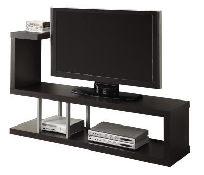 Monarch 60" Contemporary Hollow-Core Wood Grain-Look 3-Tier Storage Console TV Stand - Cappuccino Brown Finish