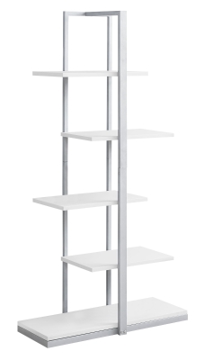 Monarch 60" Contemporary Open Concept Staggered 5 Shelf Bookshelf - White / Silver Metal