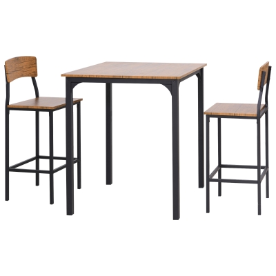 HOMCOM 3 PCs Modern Counter Height Dining Table Set with 2 Matching Stools, Steel Legs - Black