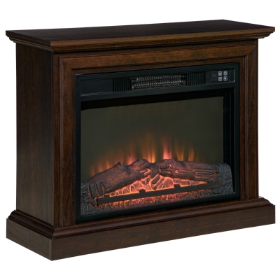 HOMCOM 31" Electric Fireplace with Dimmable Flame Effect and Mantel, Freestanding Space Heater with Log Hearth and Remote Control, 1400W, Brown