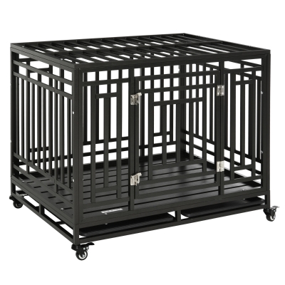 PawHut 41'' Strong Pet Dog Crate Mobility Cage w/ Playpen Metal & Removeable Tray