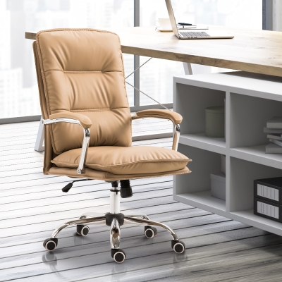 Open Box HOMCOM PU Leather High Back Executive Home Office Chair with Lumbar Support - Light Brown