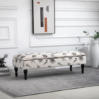 HOMCOM Linen-Touch Ottoman Bench, Beige for Bedroom/Living Room
