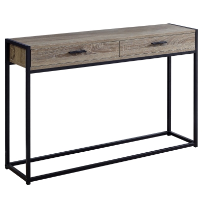 Monarch 48" Contemporary Industrial Accent Hall Sofa Console Table with 2 Drawers and Minimalist Metal Base - Dark Taupe Wood Grain-Look / Black Metal