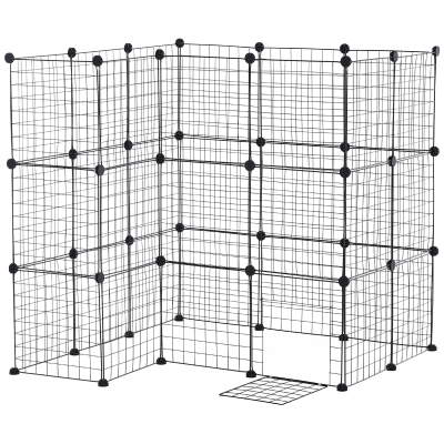 PawHut 36 Panel Pet Playpen Yard Fence for Small Animals Cage Metal Wire Indoor Outdoor Portable Guinea Pigs Rabbits Kennel Crate Fence, Black