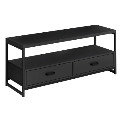 Monarch 48" 2-Tier Open Concept TV Stand with Metal Frame, Storage Drawers and Shelves - Black / Black Metal