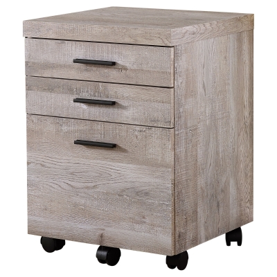 Monarch Contemporary Rustic Reclaimed Wood-look 3 Drawer Filing Cabinet with Castors - Taupe