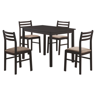 Monarch 5 Piece 43" Rectangular Wood Table and Padded Chairs Dining Set - Cappuccino Brown