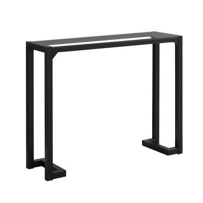 Monarch 42" Contemporary Tempered Glass Top Metal Framed Accent Console Table - Black Finish
