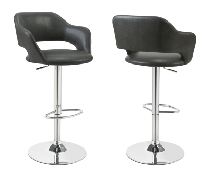Monarch Contemporary PU Leather Curved Seat Back Chrome Base Hydraulic Lift Swivel Barstool Chair - Charoal Grey Finish