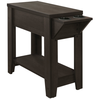 Monarch 24" Modern Two-Tier Hidden Storage Top Wood Grain-Look Side Accent Table with Cup Holders - Cappuccino Brown Finish