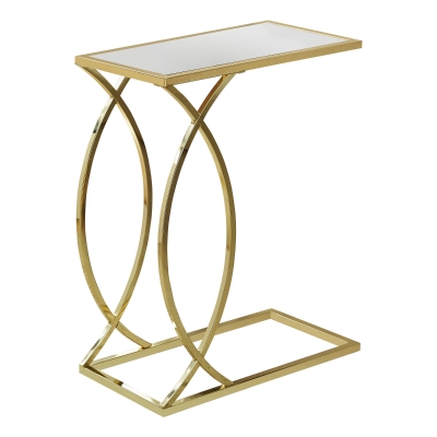 Monarch 24" Contemporary Curvy Gold Metal Base C-Shaped Side Accent Table - Mirror Finish Top