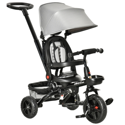 Qaba 4 in 1 Adjustable Baby Tricycle Stroller w/ Removable Handle, Brake, Cover