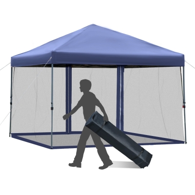 Outsunny 10' x 10' Outdoor Pop Up Canopy Tent Gazebo w/ Adjustable Legs Sidewalls Blue