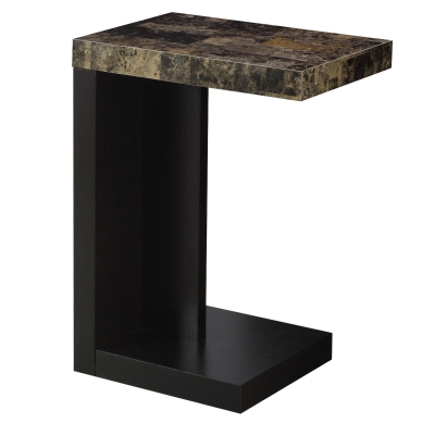Monarch 24" Modern Thick Panel Black Base C-Shaped Side Accent Table - Cappuccino Brown Marble-Look Finish