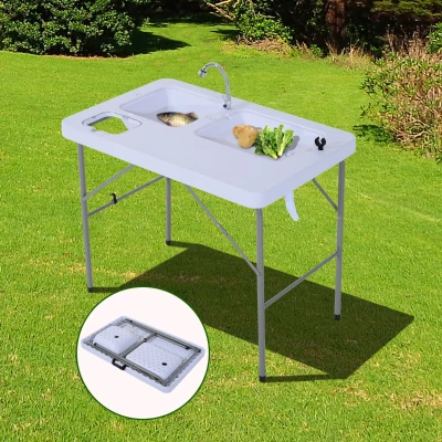 Outsunny 40" Portable Camping Table with Faucet, Easy-Clean