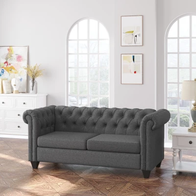 HOMCOM 2-Seater Oversize Loveseat Sofa, Gray Linen Fabric