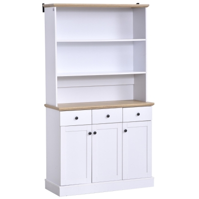 HOMCOM 71" Buffet with Hutch, Kitchen Pantry Cabinet, Bookcase with Drawers & Shelves for Living Room, White