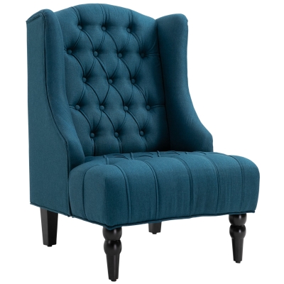 HOMCOM Tufted Wingback Accent Chair, Dark Blue