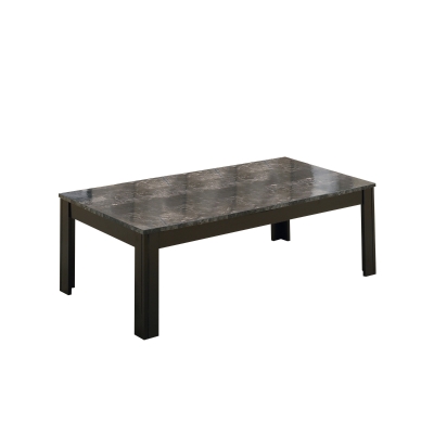 Monarch 3 Piece Contemporary Rectangular Marble-look Top Coffee Table / Two Matching End Tables Set - Grey / Black