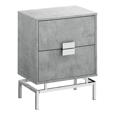 Monarch 24" Retro Inspired 2 Drawer End Table Night Stand with Metal Base - Grey Cement-Look / Chrome Metal Base