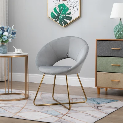 HOMCOM Modern Velvet Accent Chair, Curved Mid-Back, Gray