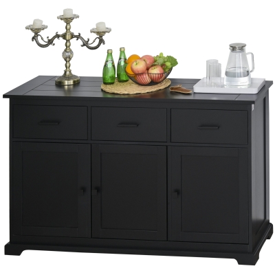 HOMCOM Buffet Storage Cabinet for Kitchen Dining Room Entryway with 2 Cabinets and 3 Drawers, Adjustable Shelves - Black