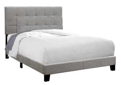 Monarch Full Size Contemporary Upholstered Bed Frame with Tufted Headboard and Wood Legs - Grey Linen Look