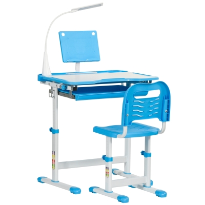 Qaba Multi-Functional Kids Desk and Chair Set, Height Adjustable School Study Table