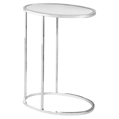 Monarch 25" Contemporary Oval Chrome Metal Base C-Shaped Side Accent Table - Mirrored Glass Top Finish