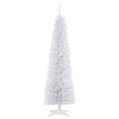 HOMCOM 6ft Tall Slim Noble Fir Unlit Artificial Christmas Tree with Realistic Branches and 390 Tips, White