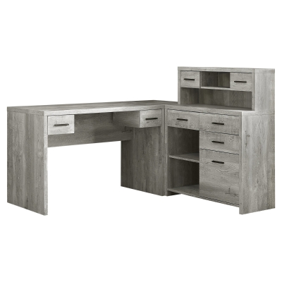 Monarch 63" L-Shaped Contemporary Reclaimed Wood-look Computer Desk with Storage - Grey