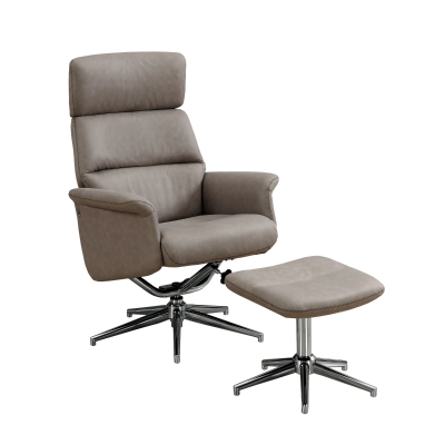 Monarch Ultra-Modern Upholstered Faux Suede Swivel Recliner with Matching Ottoman - Taupe