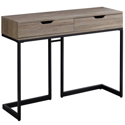 Monarch 42" Contemporary Accent Hall Sofa Console Table with 2 Drawers and Angular Metal Base - Dark Taupe Wood Grain-Look / Black Metal Base