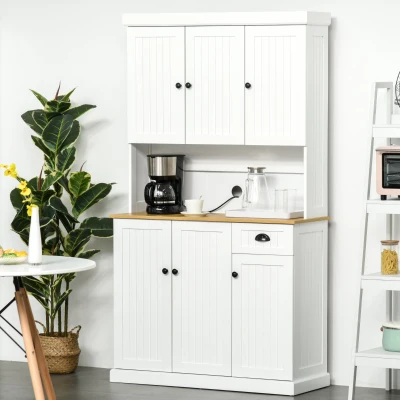 HOMCOM 70.75" Kitchen Pantry Cabinet with Hutch, White/Oak