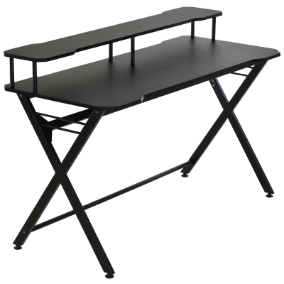 HomCom 55 inch Gaming Computer Desk Workstation with Headphone Hook, Elevated Monitor Stand & Stable Modern Design