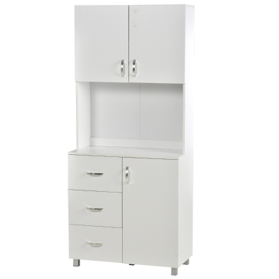 HOMCOM Freestanding Kitchen Buffet with Hutch Storage Organizer with 2 Door Cabinets, 3 Drawers and Open Countertop, Adjustable Shelf, White