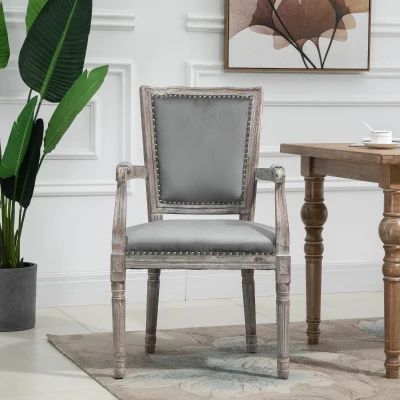 HOMCOM Vintage Dining Chair, Gray, High Back, Padded Seat