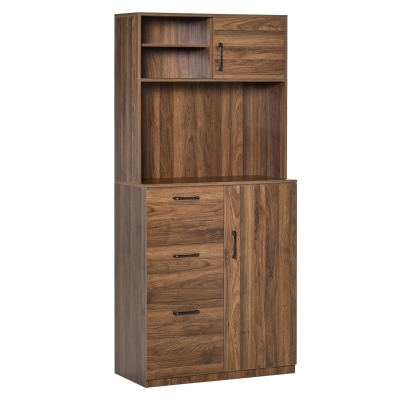 HOMCOM 70" Kitchen Buffet Hutch with 3 Drawers, Sliding Door, Large Cabinet and Adjustable Shelves, Walnut