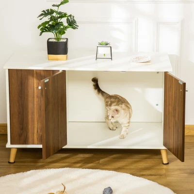 PawHut Cat Litter Box Enclosure, Hidden Furniture with Shelf