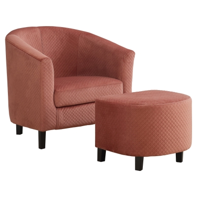 Monarch Curved Back Quilted Fabric Accent Barrel Tub Chair with Matching Ottoman - Dusty Rose