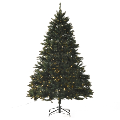 HOMCOM 7ft PVC 700 Pre Lit White LED Artificial Christmas Tree - Green